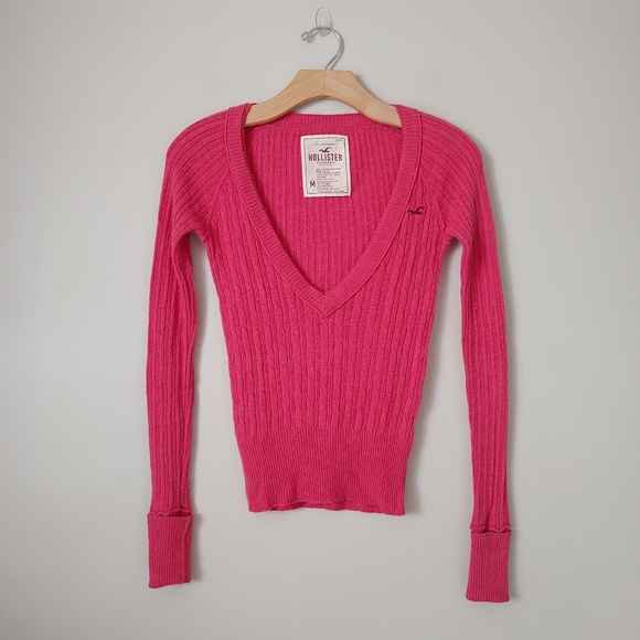 Hollister Sweaters - Hollister Vintage 2000s V-Neck Cable Knit Sweater Pink Size Medium